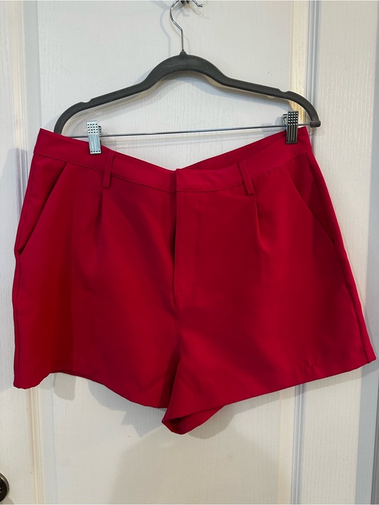 Edited By Remi Bader Pants - High-Rise Tailored Women's Red Bermuda Shorts